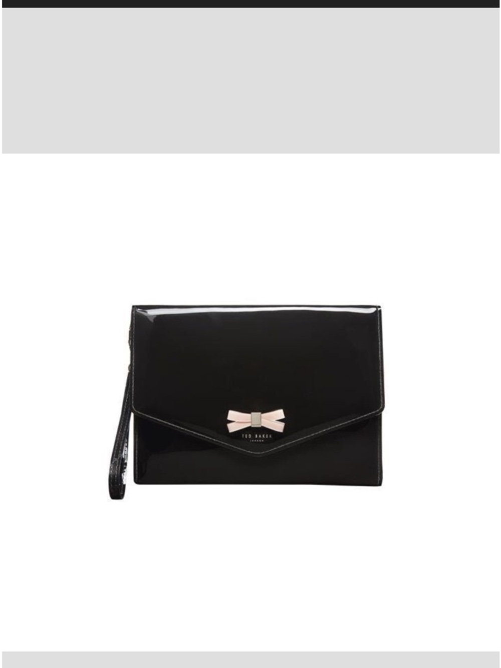 Ted Baker Black Patent Envelope Clutch with Pale Pink Bow
